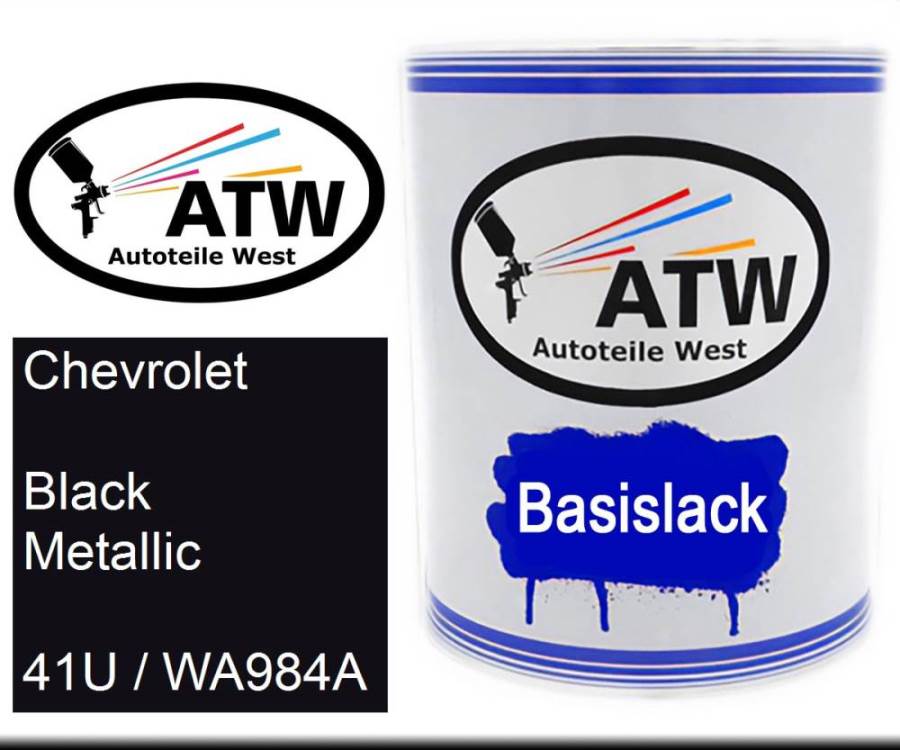 Chevrolet, Black Metallic, 41U / WA984A: 1L Lackdose, von ATW Autoteile West.